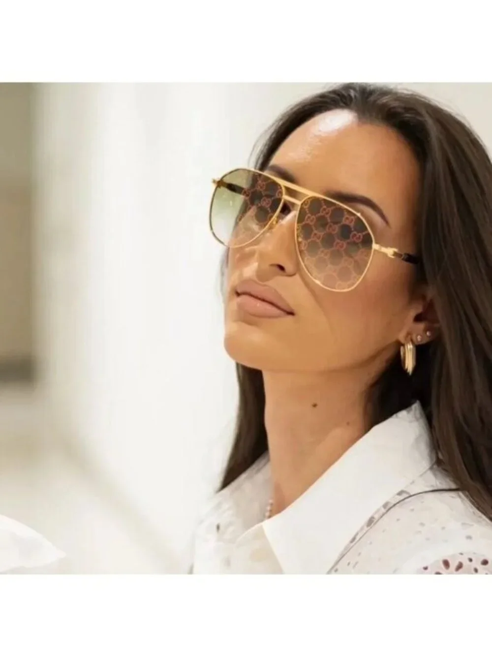 Gucci GG1220S 004 Aviator Sunglasses – Gold/Green with Pattern